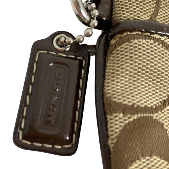 Coach Signature C Wristlet Clutch Tan/Brown Canvas/Leather Small Purse Hang Tag - Picture 2 of 6